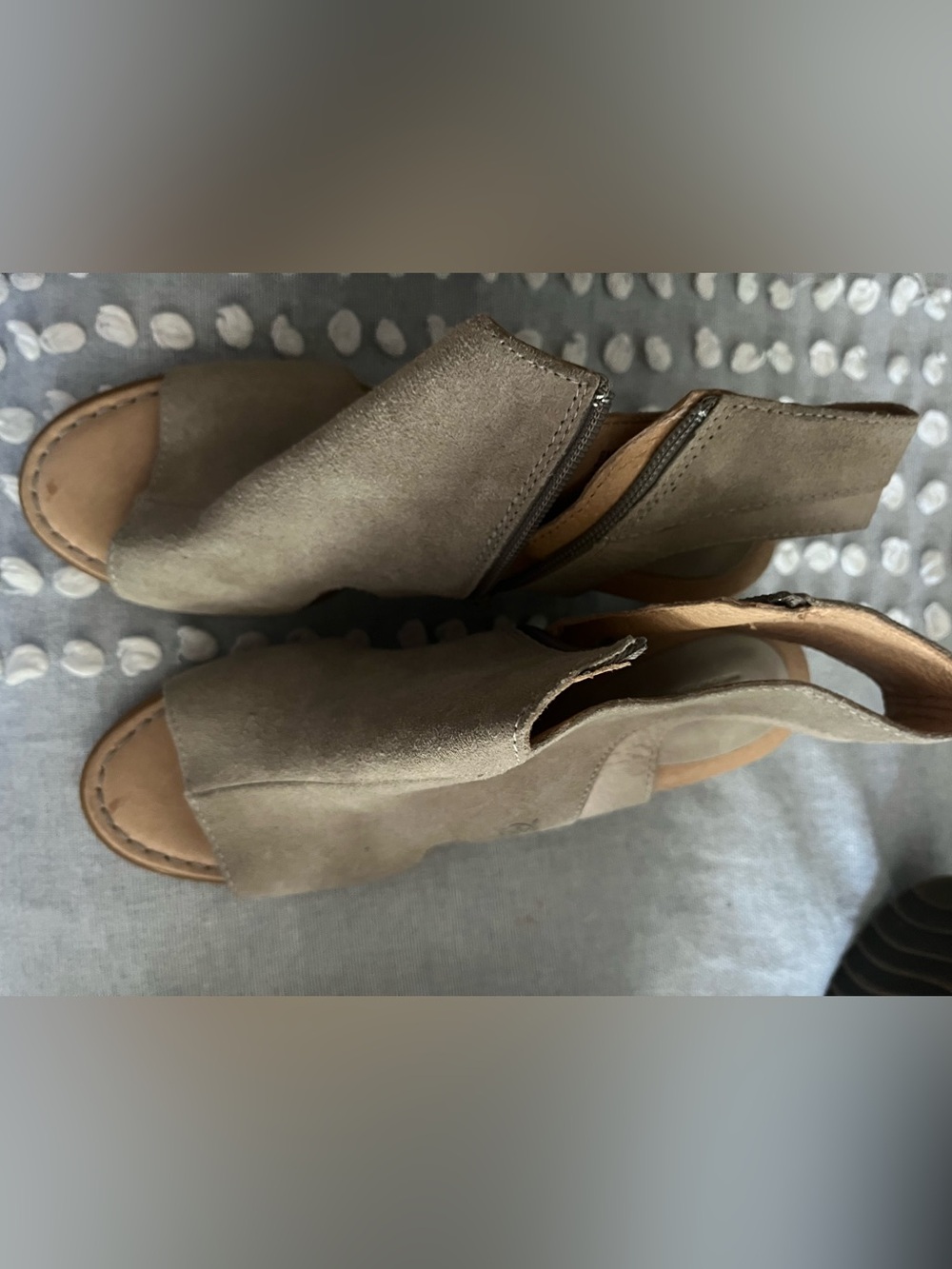 Women's Suede Peep-Toe Ankle Booties in Taupe